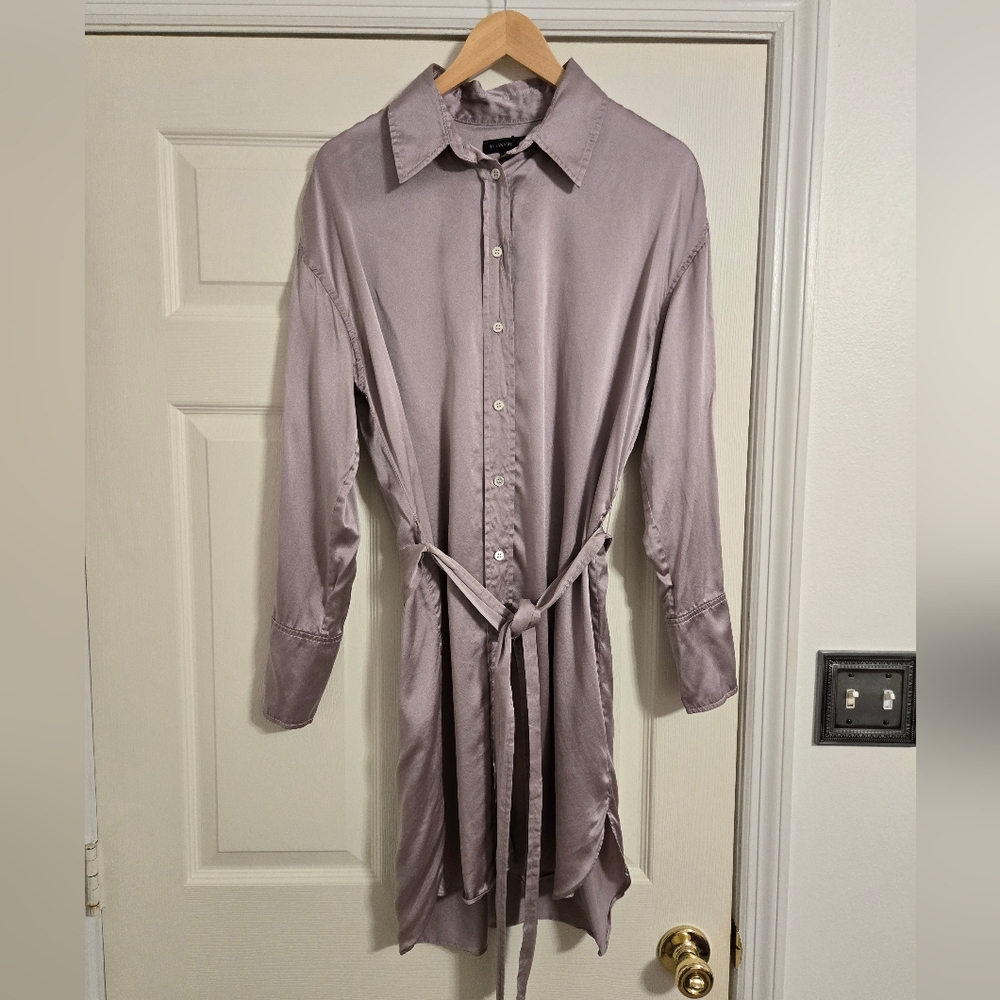 Banana Republic Pale Purple Silk Button Front Belted Dress Size Large Tall